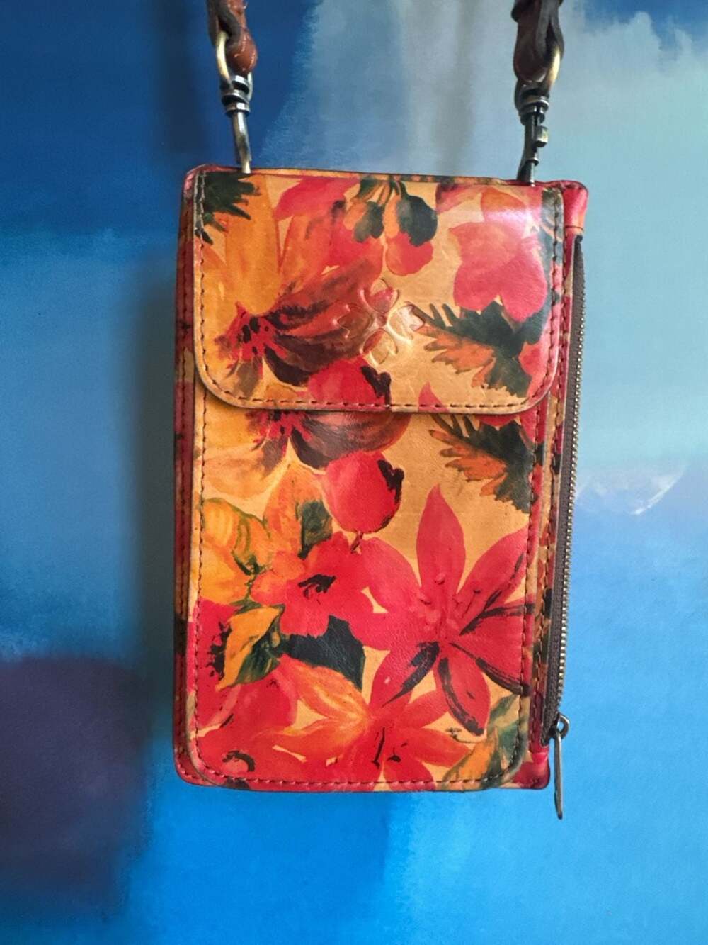 Patricia Nash Marinella Leather Crossbody Wallet Floral Print Spring Multi